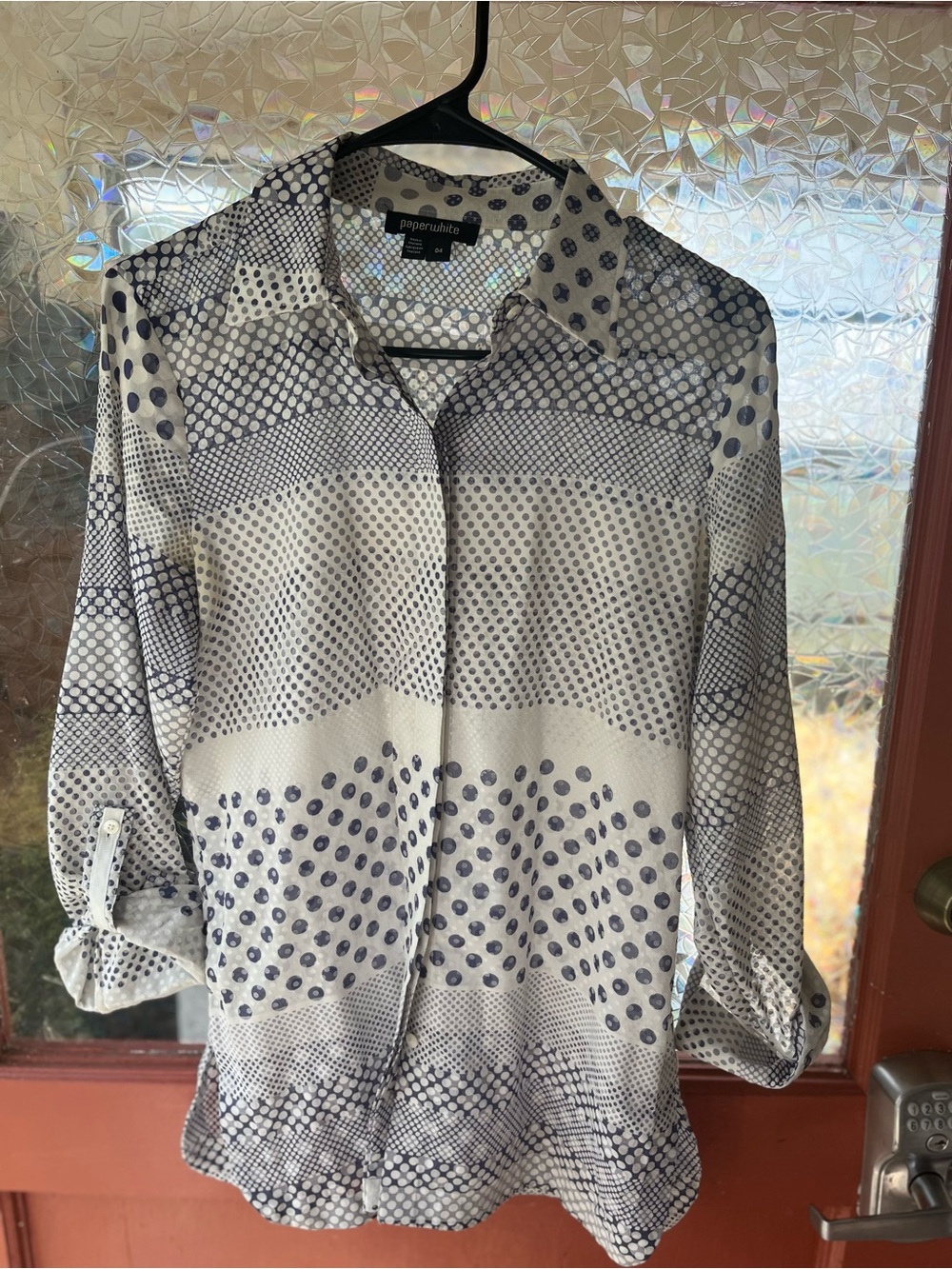Paperwhite Cream & Navy Dot-Print Button Down Shirt
